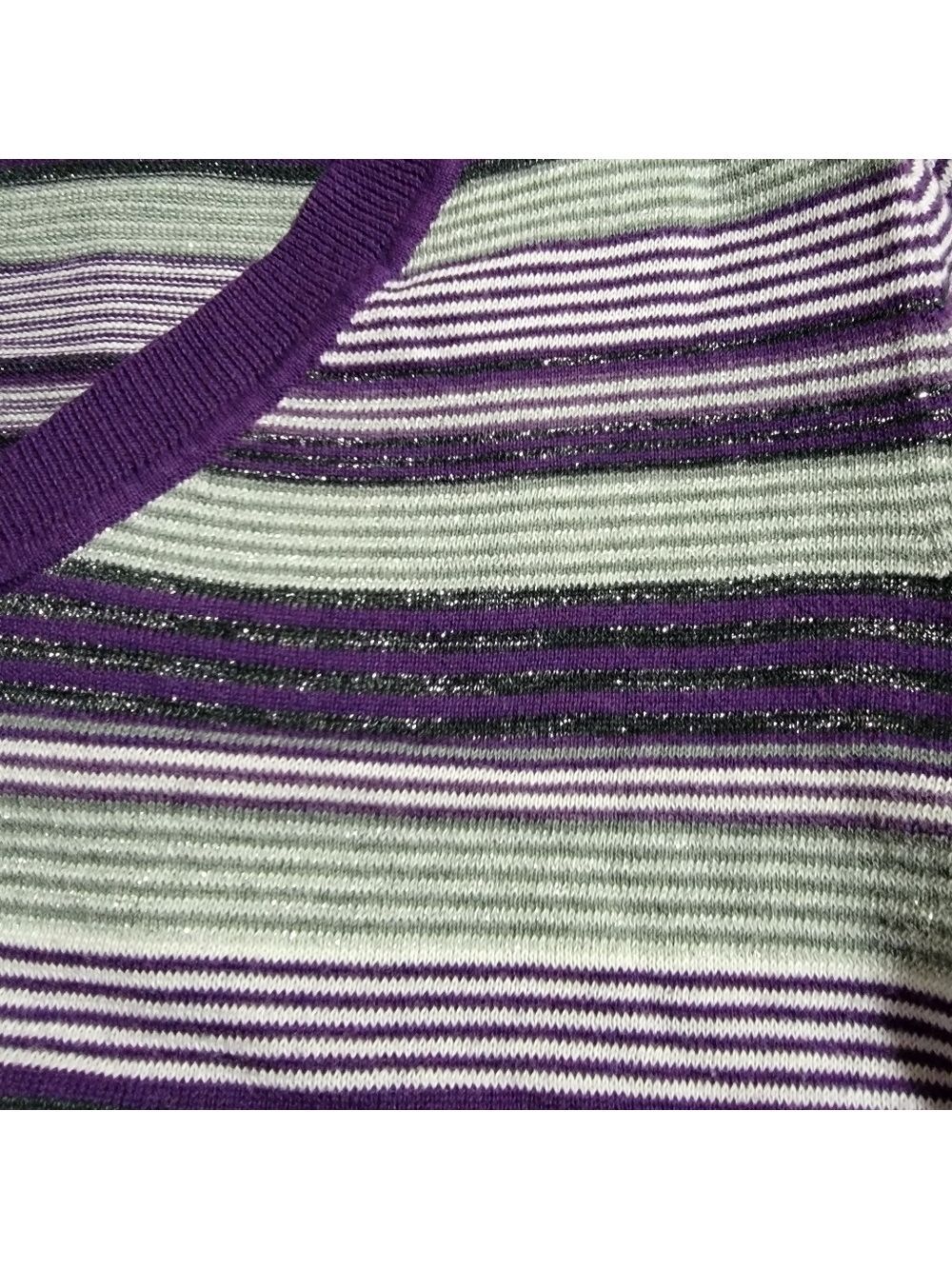𝅺EUC Croft & Barrow Purple/Silver Vneck Striped Sweater Size 2XL - Picture 4 of 10